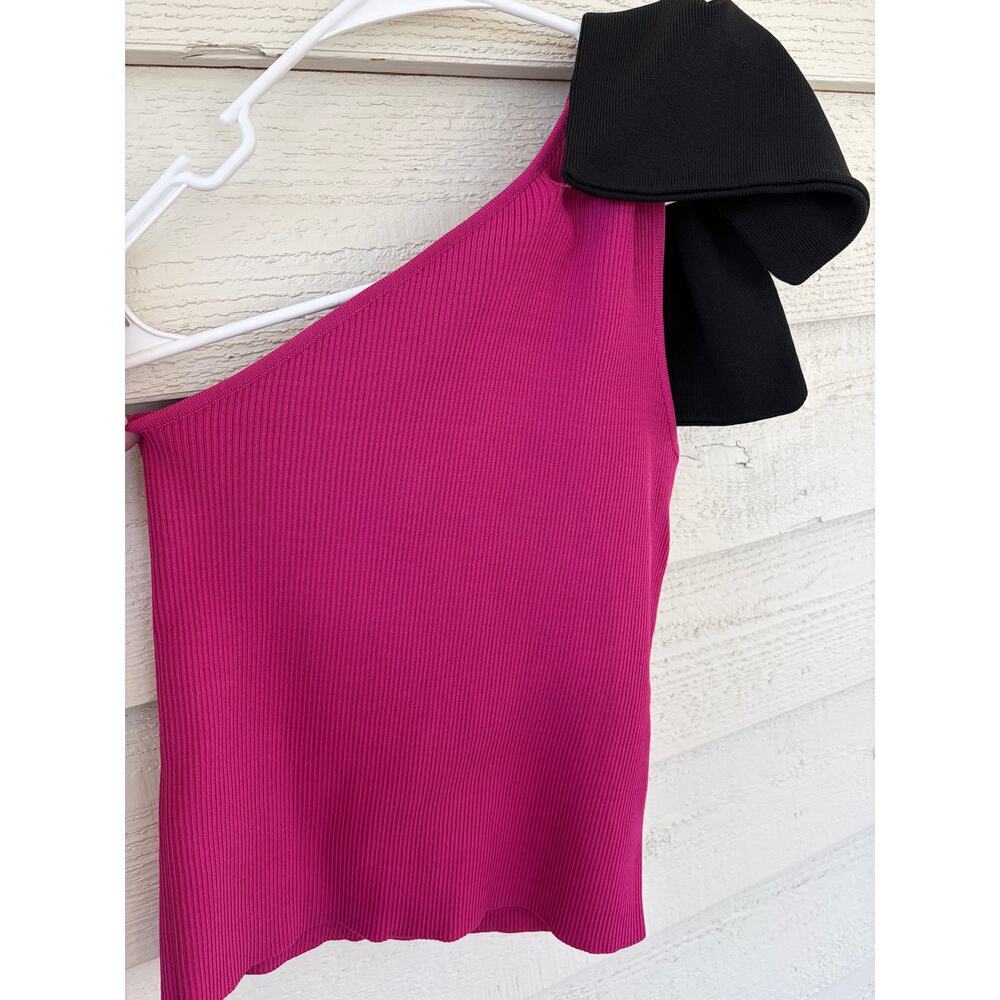 ZARA Pink One Shoulder Knit Top w/ Black Bow Strap Size M NWT - Picture 3 of 8